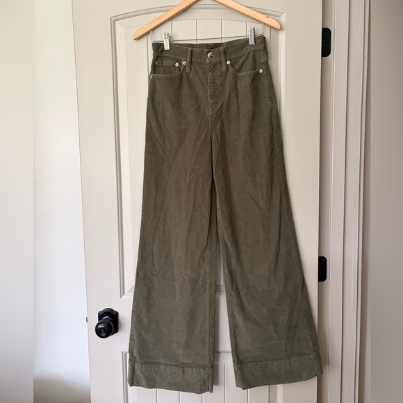 J.Crew Re-Imagined Olive Green Corduroy High-Rise Wide-Leg Pants Size 25 - Picture 2 of 15